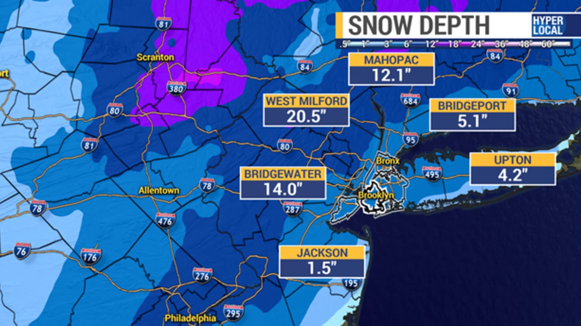 Nor'easter snowfall totals