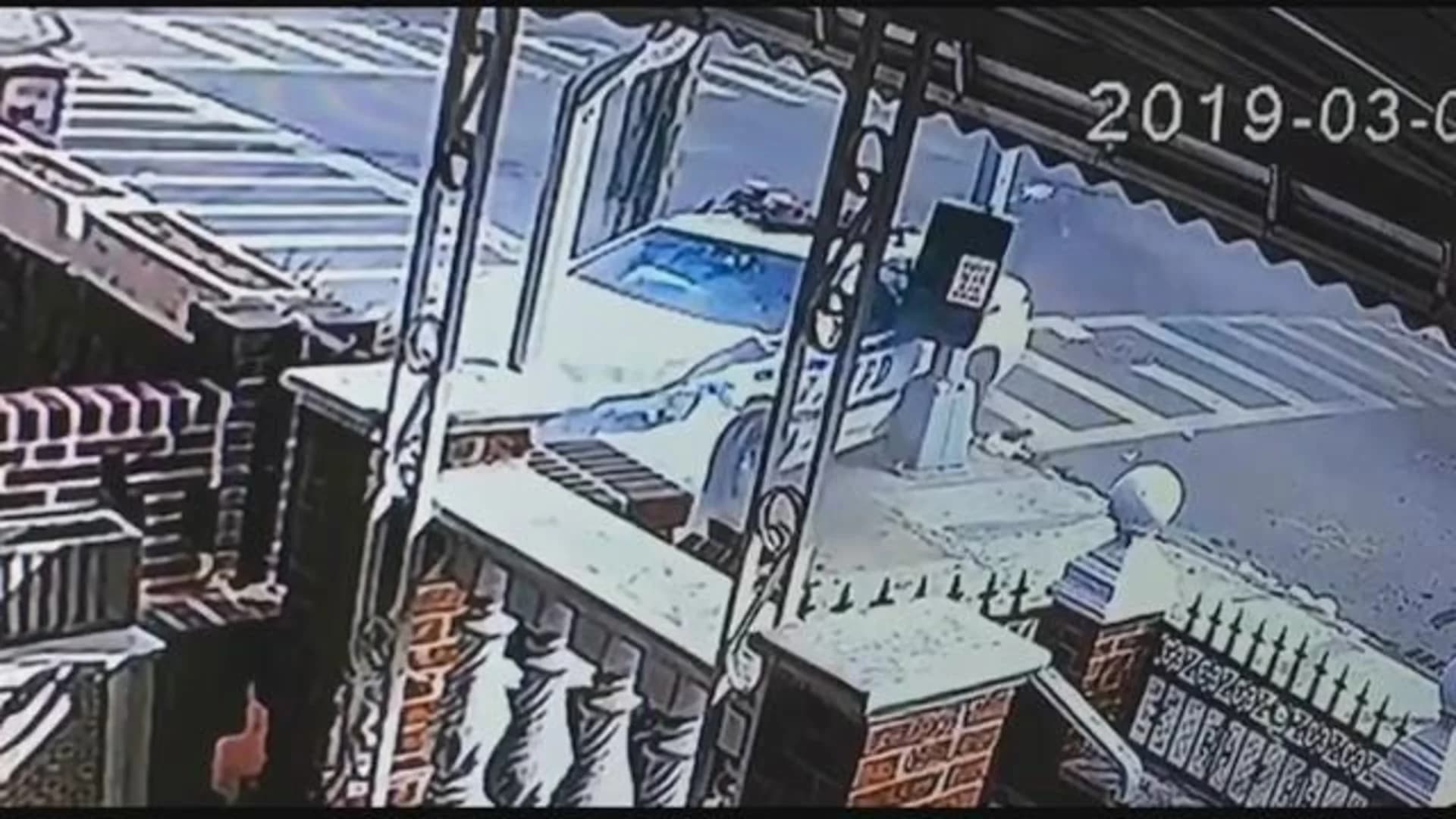 Surveillance footage shows police car in head-on collision in Canarsie