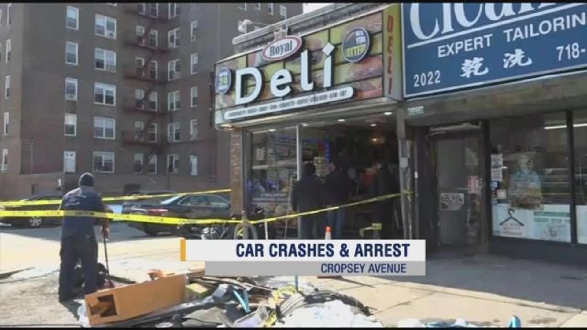 Car crashes into Cropsey Ave. deli, woman in custody for allegedly slapping driver